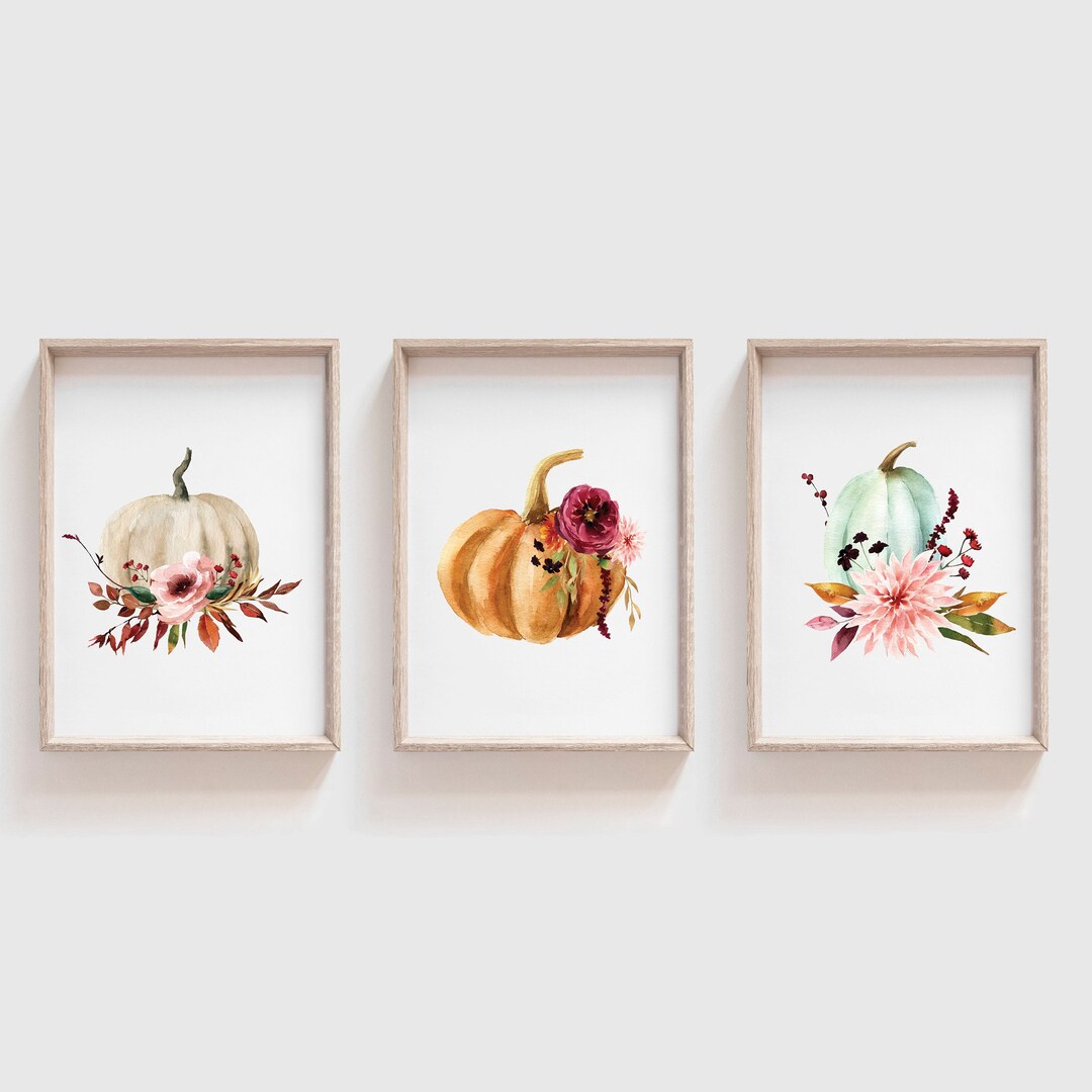 Set of 3 Pumpkin Printable 5x7 Autumn Home Decor Wall Art - Etsy