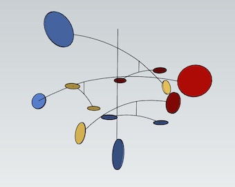 Móvil cinético de mediados de siglo, semilla alada, arte minimalista moderno.