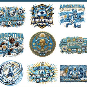 アルゼンチンワールドカップ2026 PNGバンドル、サッカーマスコットデザイン、サッカーシャツプリントファイル、昇華PNG、Cricutクリップアートパック