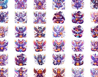 Halloween Animals PNG Bundle, Cute Spooky Animal Clipart, Kawaii Halloween Sublimation Files, Witchy PNG Bundle for Shirts