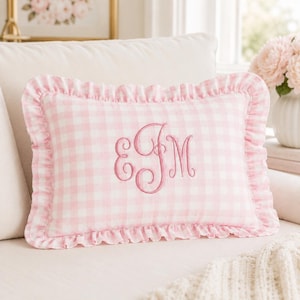 Kussen met monogram en strepen, geperforeerd met naald en draad, gepersonaliseerd afstudeercadeau, kussen met initialen, cadeau voor afgestudeerden, preppy kamerdecoratie