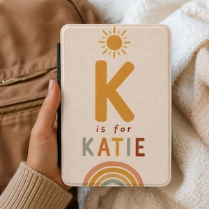 Personalized Kids Kindle Cover, Custom Name Kindle Case, Boho Rainbow Initial, Cute Book Lover Gift, Kindle Paperwhite 7 Inch Cover