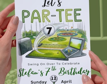 Inbjudan till golffödelsedag, Topgolf-festinbjudan, redigerbar pojkfödelsedag (digital nedladdning)