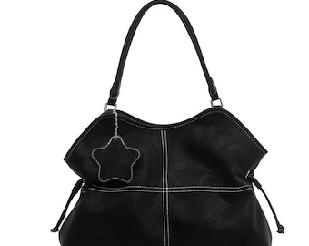LEFTSIDE PU Leather Tote Bag for Women Top Handle Purse with Contrast Stitching Female Shoulder Handbag Work Bags for Daily Use