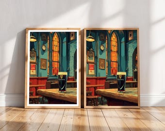Guinness Pub Illustration, Dublin Bar Art, Irish Travel Poster (Digital Download)