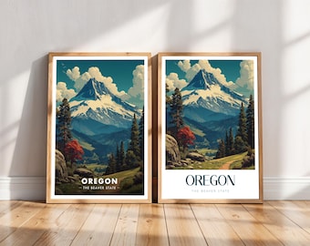 Oregon Travel Poster, Mount Hood Landscape Art, The Beaver State Print (Digital Download)