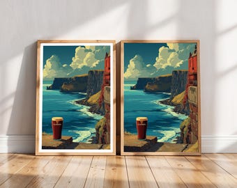 Guinness Ireland Cliffs Art Print, Coastal Stout View (Digital Download)