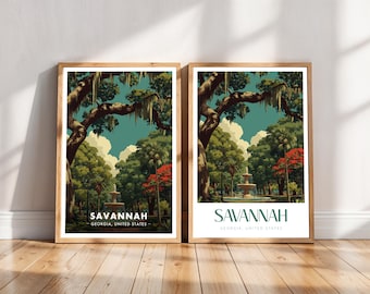 Savannah Georgia Travel Poster, Forsyth Park Fountain Art (Digital Download)