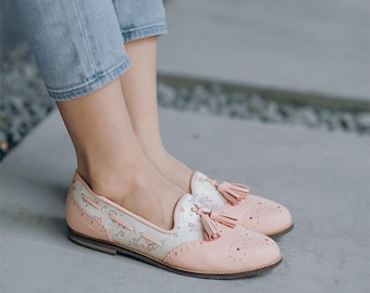 Pastel Bloom Tassel Loafers – Sweet Floral Print Flat Shoes - Indiana