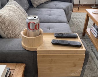 Bamboo Sofa Armrest Tray With Cup Holder, Couch Arm Tray, Couch Arm Rest Table, Sofa Cup Holder, Couch Caddy, Sofa Side Organizer