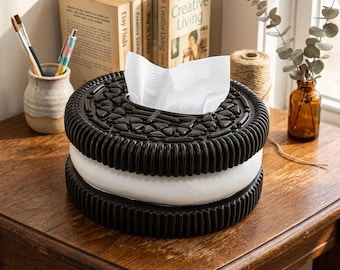 Giant Cookie Tissue Box Holder, Double Stuffed Cream Sandwich Biscuit Napkin Case, Quirky Desktop Decor, Creative Housewarming Gift for Her
