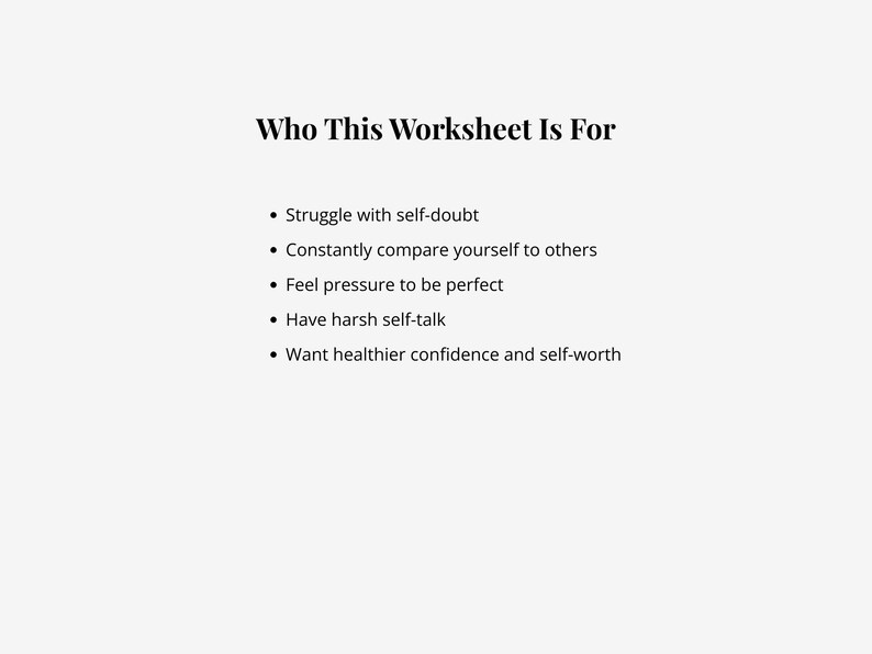 Self Doubt Worksheet.pdf Self-worth Worksheet for Adults | Build Confidence & Healthier Self ...