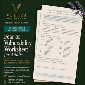 Fear of Vulnerability Worksheet for Adults | Attachment Therapy Printable PDF for Emotional Openness, Trust & Healthy Relationships