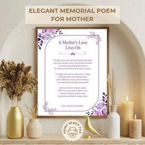 Mother Funeral Poem Printable, Memorial Gift for Mom, Celebration of Life Sign, Bereavement Keepsake Funeral Table Decor