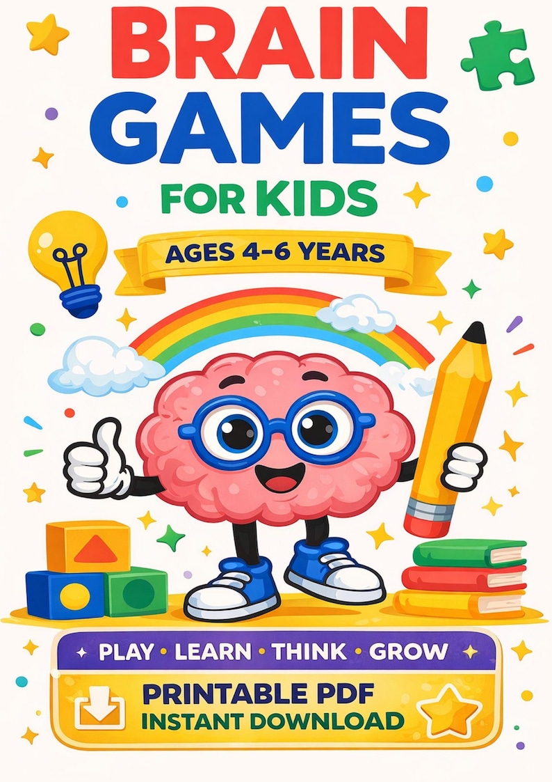 Brain Games for Kids Ages 4-6 – Learning Worksheets (instant Download