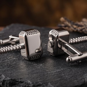 Manschettknappar för män, koppar, silverfärgad, Thor-hammare, designad - Mjölnir, viking, superhjältekostym, nordisk Marvel-gåva för brudgummen