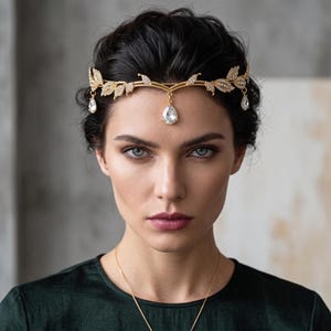 Tiara de cristal élfico, tocado nupcial del bosque, diadema de guirnalda de hadas, joyería de boda de fantasía