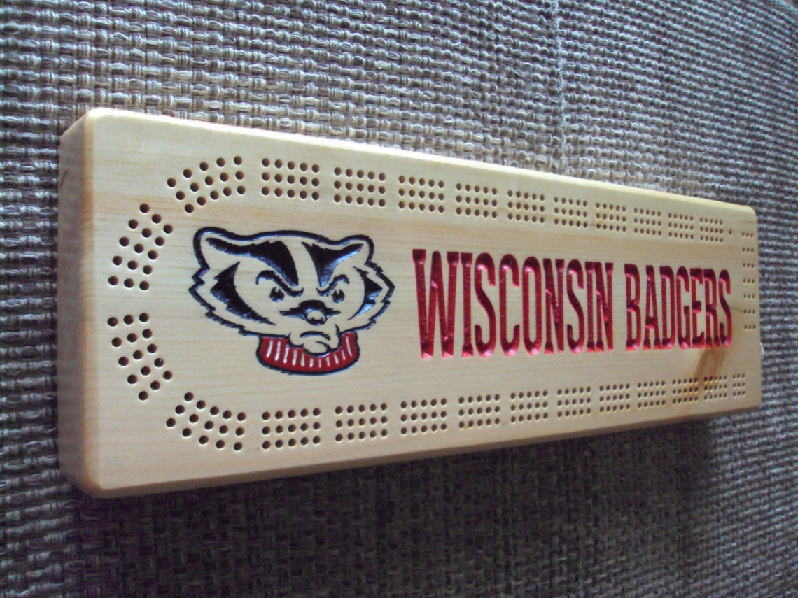 Rustic Cribbage Board Wisconsin Badgers Bucky Badger Etsy
