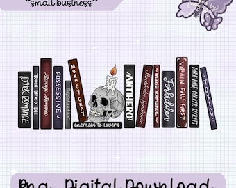Pila di libri dark romance disegnata a mano, download digitale PNG