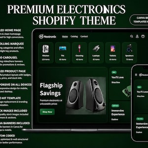 Editable Shopify 2.0 Theme for Electronics Store, Customizable Dropshipping Website Template (Canva Friendly Banners)