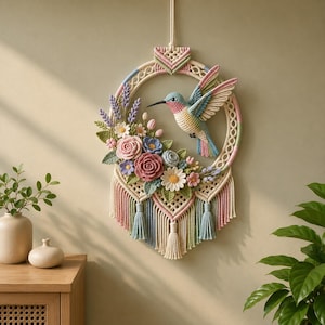 Crochet Hummingbird Floral Macrame Hoop Pattern (PDF Download)