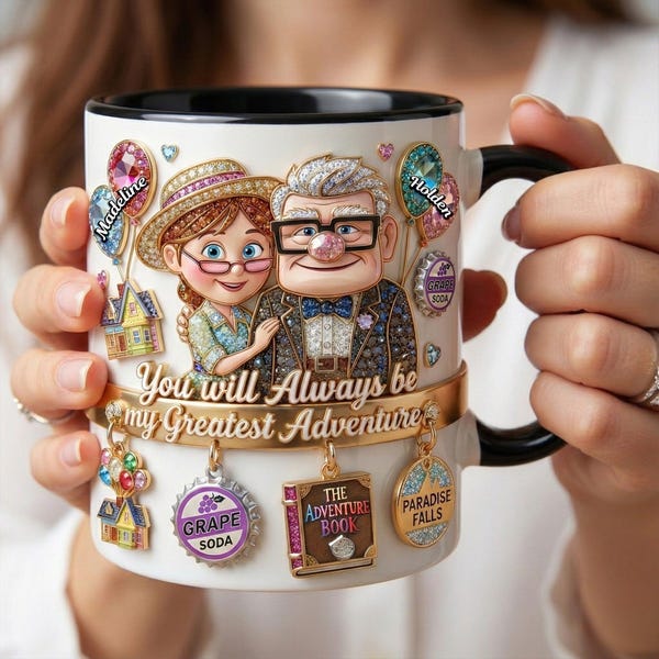 Personalized Adventure Couple Mug, Custom Name Romantic Coffee Cup, Greatest Adventure Love Mug, Cute Cartoon Couple Gift, Anniversary Gift