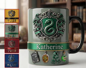 Personalized Wizard House Mug Custom Name Magic School Mug Fantasy Crest Coffee Cup Gift for Kids Wizard Gift Fantasy Lover Mug
