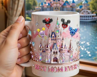 Best Mom Ever Schloss Becher, Personalisierte Disney inspirierte Mutter Becher mit Kindernamen, Benutzerdefinierte Familienbecher, Magisches Muttergeschenk, Muttertagsgeschenk
