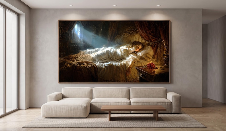 Cuadro de mujer gótica victoriana, arte mural de estilo Dark Academia, lámina de pintura al óleo barroca melancólica, decoración de dormitorio gótica dramática vintage imagen 15
