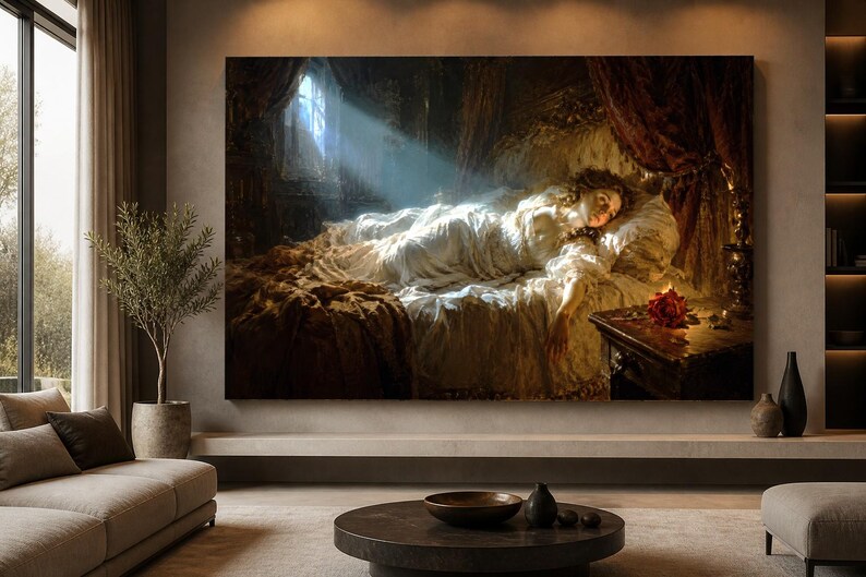 Cuadro de mujer gótica victoriana, arte mural de estilo Dark Academia, lámina de pintura al óleo barroca melancólica, decoración de dormitorio gótica dramática vintage imagen 11