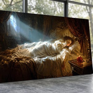 Cuadro de mujer gótica victoriana, arte mural de estilo Dark Academia, lámina de pintura al óleo barroca melancólica, decoración de dormitorio gótica dramática vintage imagen 14