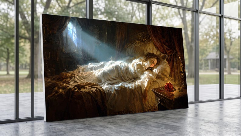 Cuadro de mujer gótica victoriana, arte mural de estilo Dark Academia, lámina de pintura al óleo barroca melancólica, decoración de dormitorio gótica dramática vintage imagen 14