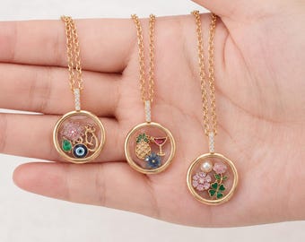 Collier personnalisé à pendentif souvenir en verre doré, médaillon à breloques personnalisable