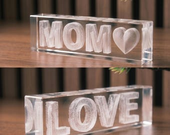 Arte de ilusión de cristal con doble nombre personalizado, recuerdo grabado con láser 3D