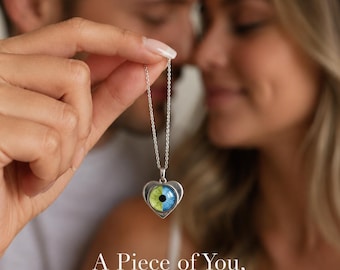 Custom Eye Necklace, Personalized Iris Heart Pendant, Couple Two Eyes Jewelry,anniversary gift