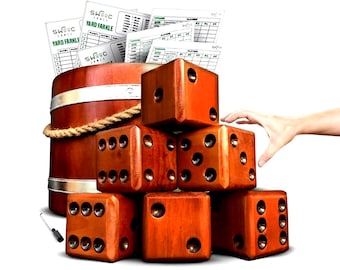 Juego gigante de dados de madera para jardín con cubo – Kit de juegos para exteriores, incluye más de 20 juegos.