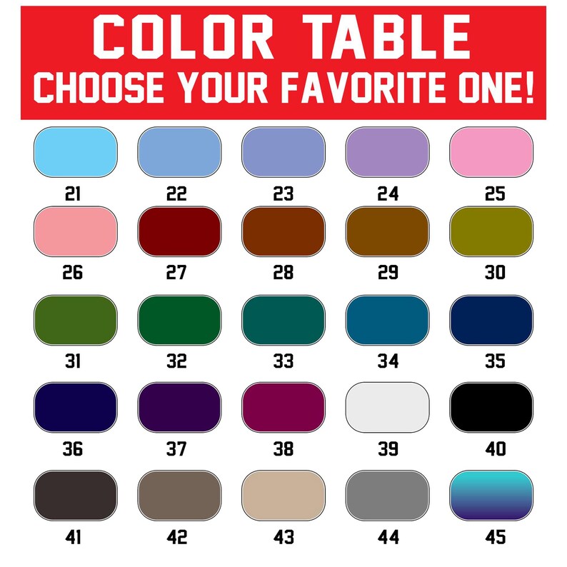 May include: A color table with the text "COLOR TABLE CHOOSE YOUR FAVORITE ONE!" featuring 25 color swatches, each with a number. Colors include blue, pink, green, brown, and black.