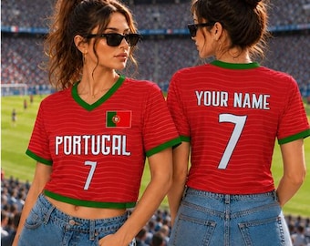 Custom Portugal Football Crop Top Jersey, Personalized Portugal Soccer Jersey Crop Tee, Festival Shirt, Custom Portugal Jersey, Football Fan
