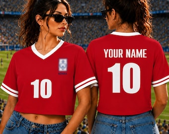 Personalized South Korea Soccer Mesh Crop Top Jersey Custom Name Number, 2026 South Korea Coast Football Fan Crop Top for Women