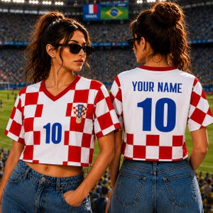 Personalized Croatia Soccer Mesh Crop Top Jersey Custom Name Number, 2026 Croatia Football Fan Crop Top for Women image 1
