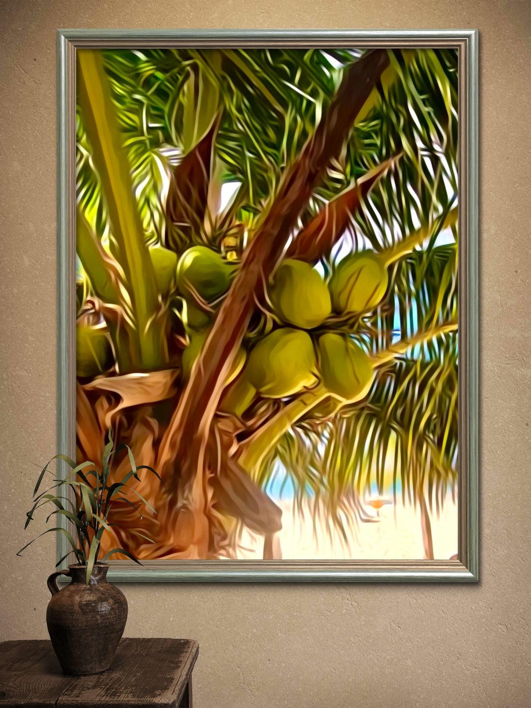 Tropical Beach Oil Painting Print, Coastal Wall Art, Palm Tree Decor ...