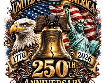 VS 250e verjaardag png, Amerika 1776-2026 shirtontwerp, patriottische adelaar Liberty Bell-sublimatie, 4 juli png, onafhankelijkheidsdag png