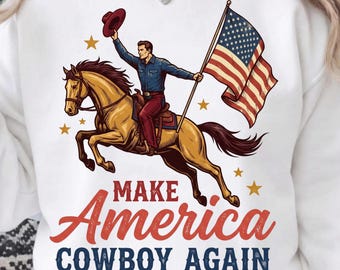 Make America Cowboy Again png, western grafisch T-shirtontwerp, retro cowboysublimatie, countrymuziekshirt, zuidelijk digitaal downloadbestand