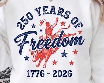 Western 250 Years of Freedom PNG, trendy Fourth Of July-sublimatie, Amerika 1776-2026 shirtontwerp, patriottisch grafisch digitaal downloadbestand