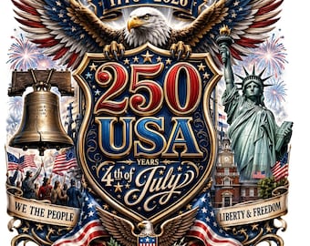 VS 250e verjaardag, png, 4 juli Patriotic Eagle png, Amerika 1776-2026, Liberty Bell Statue of Liberty, sublimatie Independence Day
