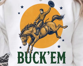 Buck Em Rodeo Bronco png, cowboy western sublimatie, edgy country shirt design, retro bucking horse afbeelding, digitaal downloadbestand