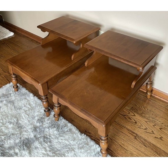 Pair Solid Maple Mid Century Step End Table Tier Side Tables Etsy