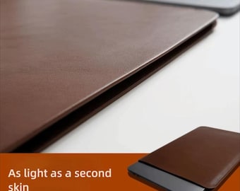 Slim PU Leather Laptop Sleeve, Waterproof Notebook Case, Brown Professional Cover