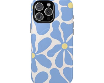 Blått retroblommigt MagSafe iPhone-skal | Groovy Flower-skyddsfodral (FLR-0007)