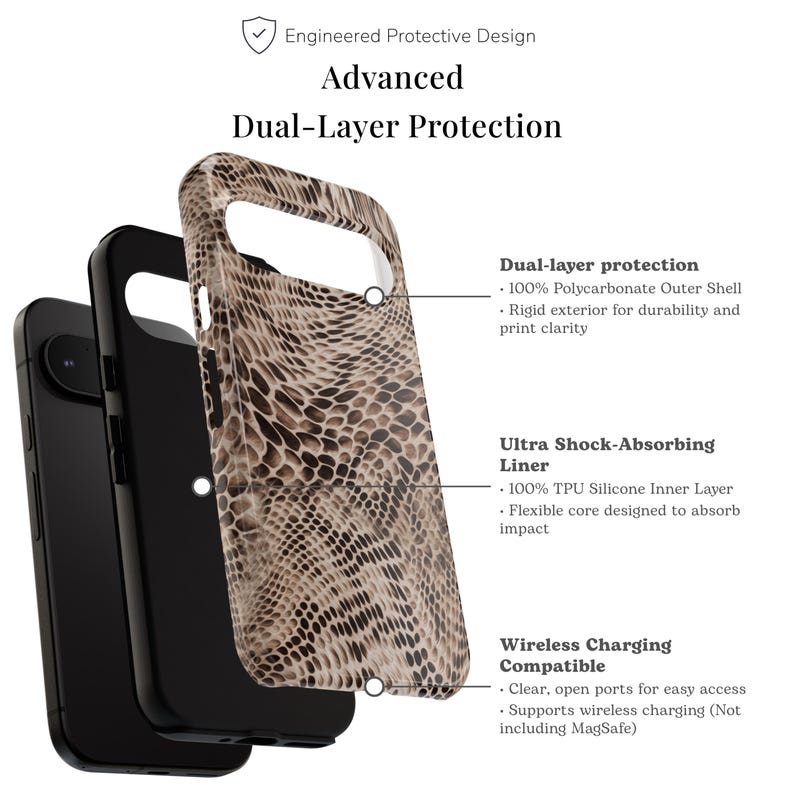 Custodia per Google Pixel Python Luxe / Cover protettiva neutra con stampa serpente (ANM-0004) immagine 5